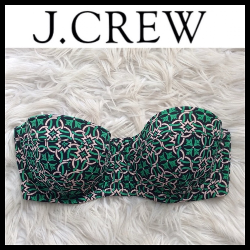 J. Crew Green Black Pink Patterned Bandeau Bikini Top